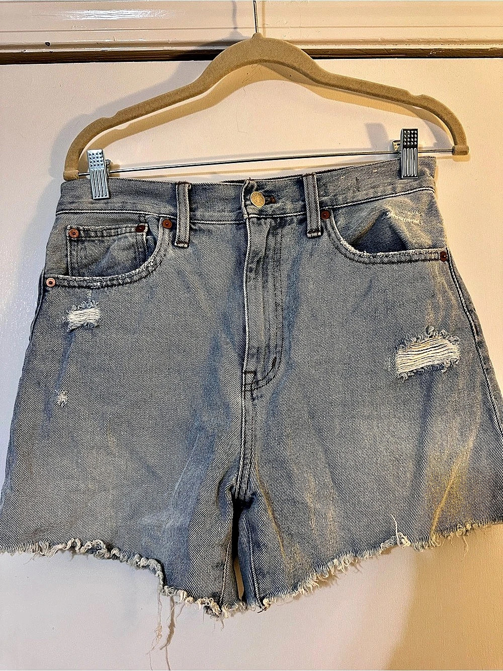 Madewell The Momjean Short Distressed Denim Jean Shorts Blue Waist 26
